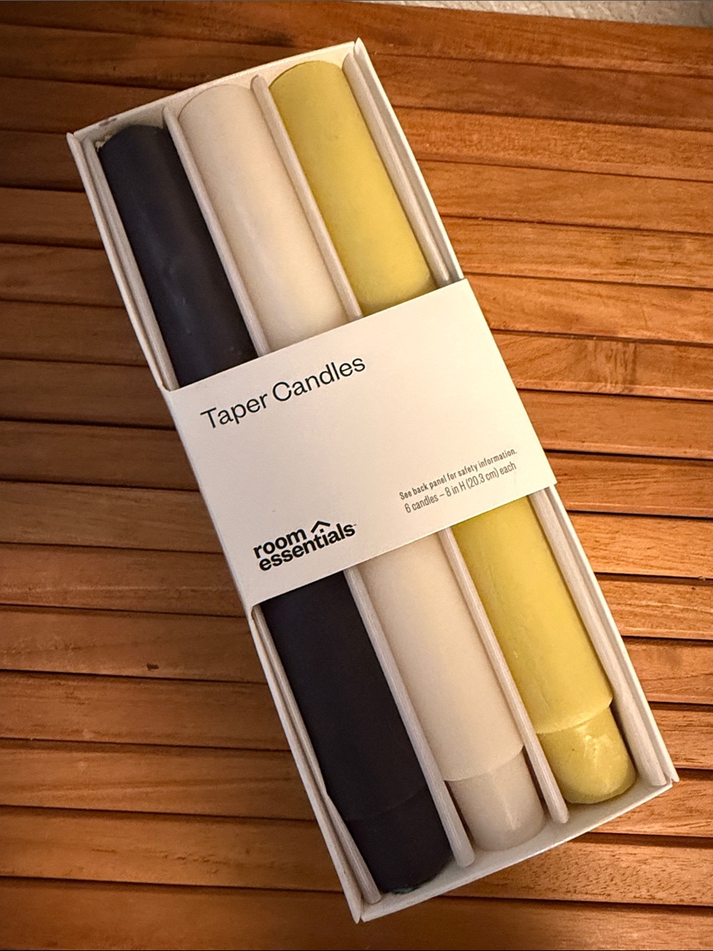 Room Essentials Taper Candles in Black, White & Yellow - 6 Pack
